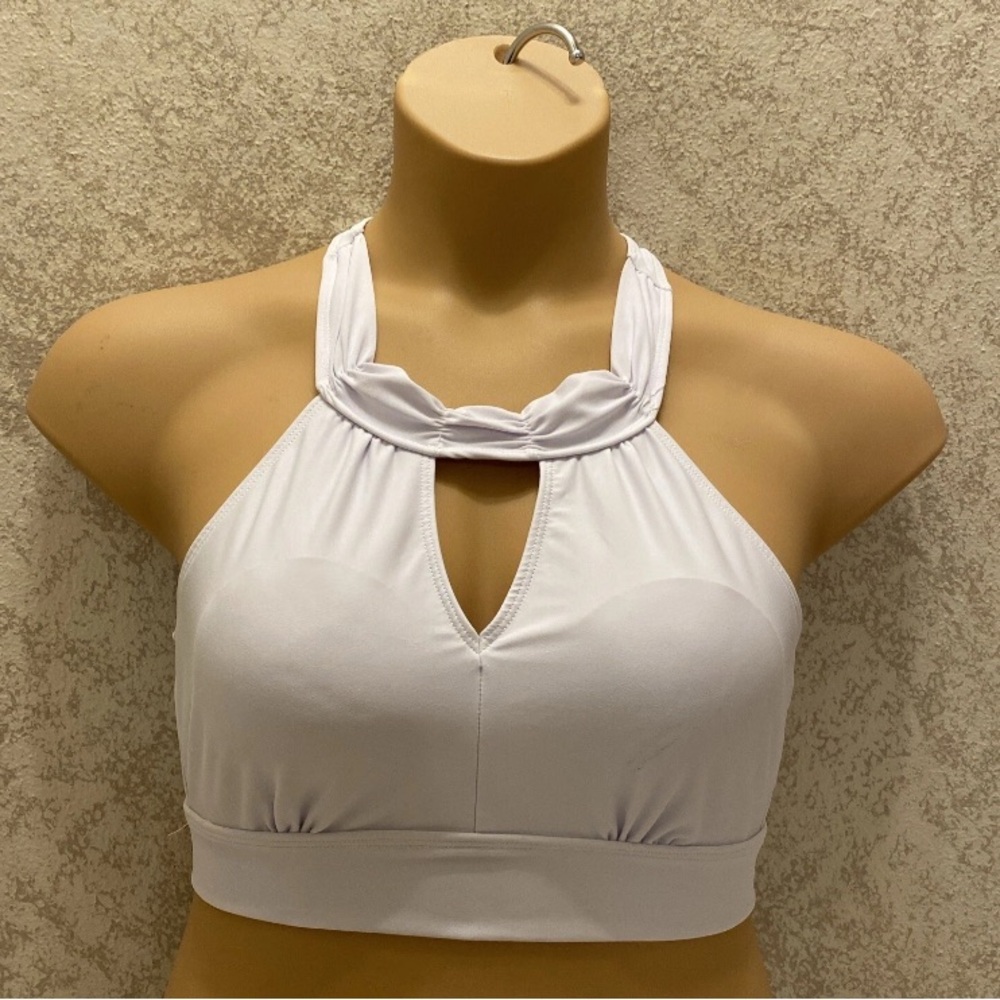SHEIN Elegant White Keyhole Bikini Top With Lace Straps